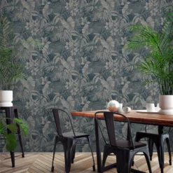 Grandeco Joelle Blue Textured Metallic Wallpaper -Paint And Wallpaper Shop 13980236 1834998777736731