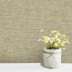 Grandeco Striped Weave Yellow Raised Textured Metallic Wallpaper -Paint And Wallpaper Shop 13980240 2134998777499455