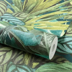 Grandeco Tropical Vista Green Textured Matt Wallpaper -Paint And Wallpaper Shop 13980246 1524998777237279