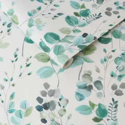 Fresco Watercolour Green Leaves White Grey Wallpaper -Paint And Wallpaper Shop 13991828 9405003725033950
