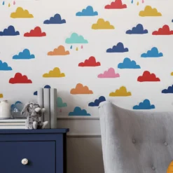 Joules Kids Whatever The Weather White And Rainbow Wallpaper -Paint And Wallpaper Shop 13991846 1605003726050026