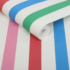 Joules Kids Country Critters Chunky Stripe White And Rainbow Wallpaper -Paint And Wallpaper Shop 13991849 2905003725343673