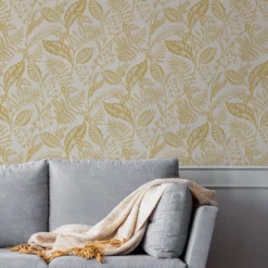 Fresco Artisan Leaf Ochre Wallpaper -Paint And Wallpaper Shop 13991877 1205003724122505