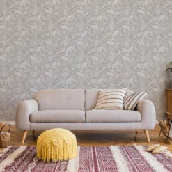 Fresco Artisan Leaf Grey Wallpaper -Paint And Wallpaper Shop 13991879 5245003723099943