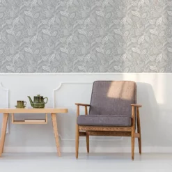 Fresco Artisan Leaf Grey Wallpaper -Paint And Wallpaper Shop 13991879 9315003723178162
