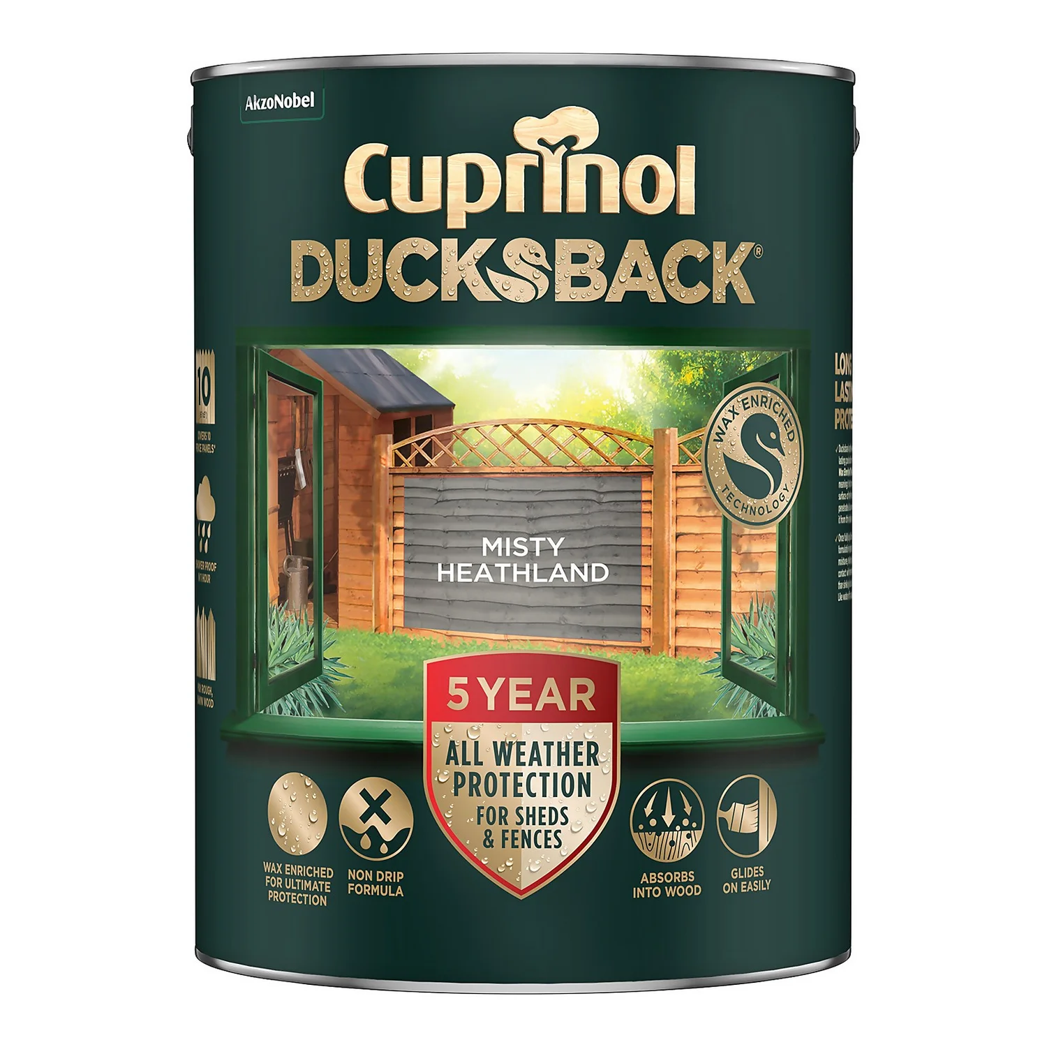 Cuprinol Ducksback Shed & Fence Paint Misty Heathland - 5L 5 Cuprinol Ducksback Shed & Fence Paint Misty Heathland - 5L - Image 3