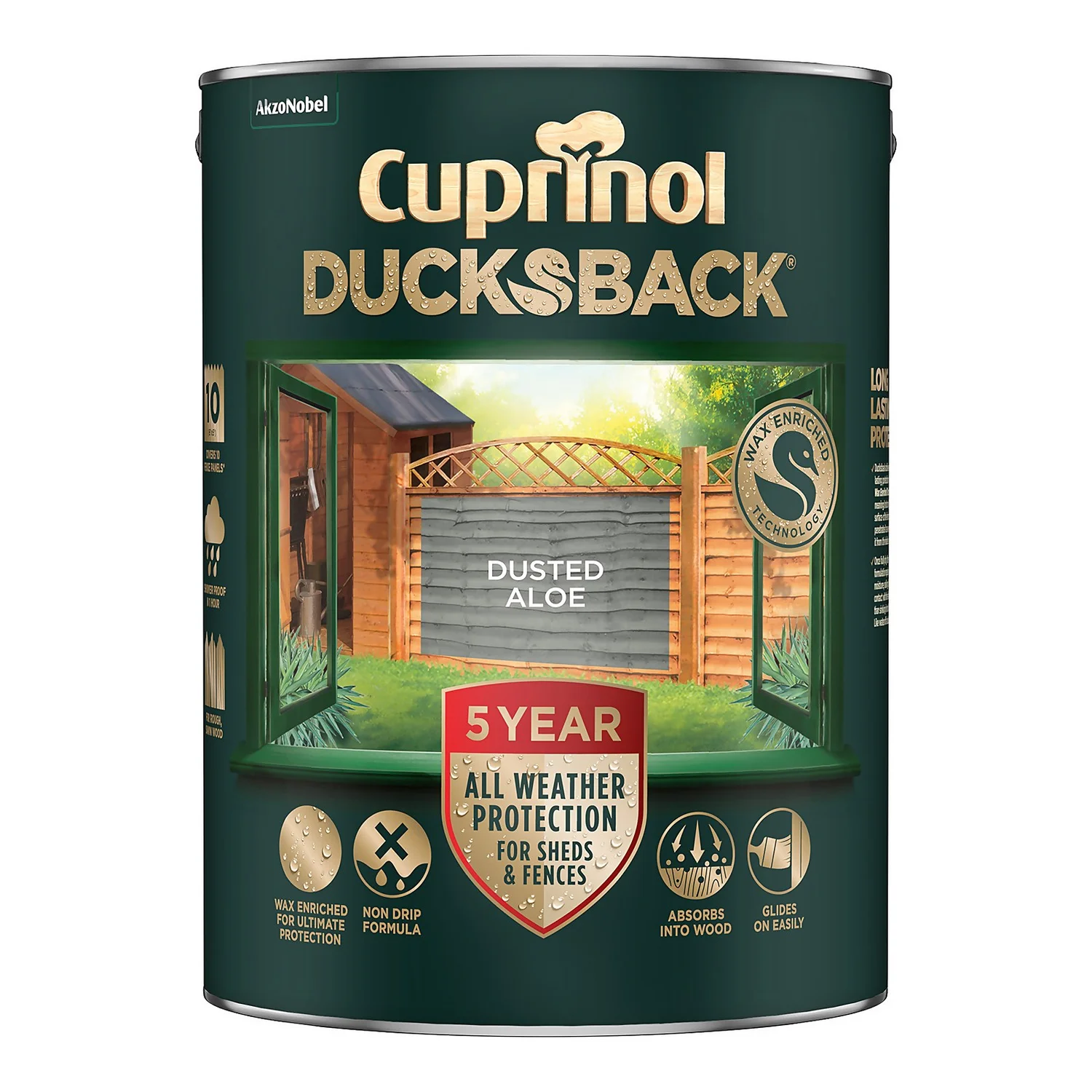 Cuprinol Ducksback Shed & Fence Paint Dusted Aloe - 5L 5 Cuprinol Ducksback Shed & Fence Paint Dusted Aloe - 5L - Image 3