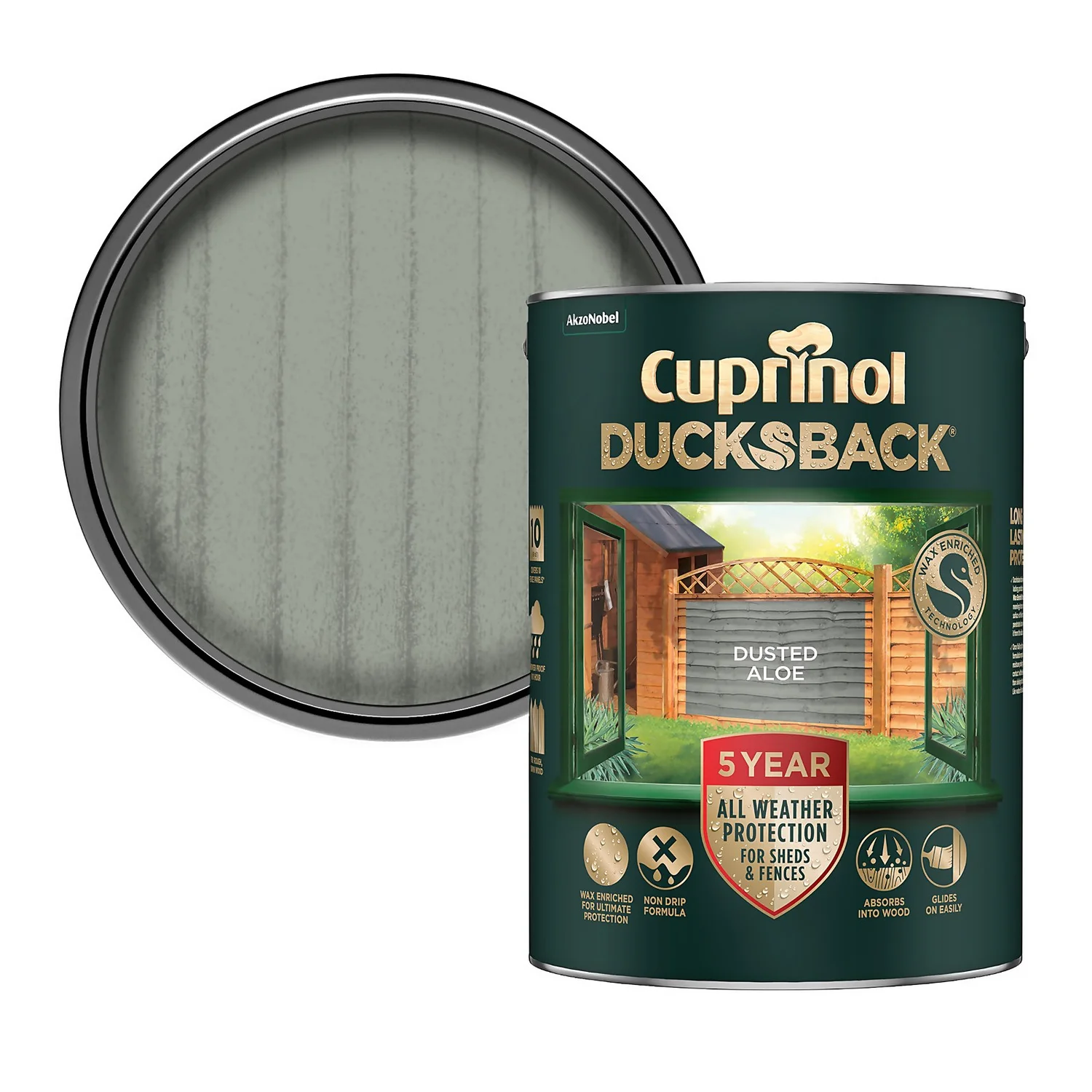 Cuprinol Ducksback Shed & Fence Paint Dusted Aloe - 5L 3 Cuprinol Ducksback Shed & Fence Paint Dusted Aloe - 5L